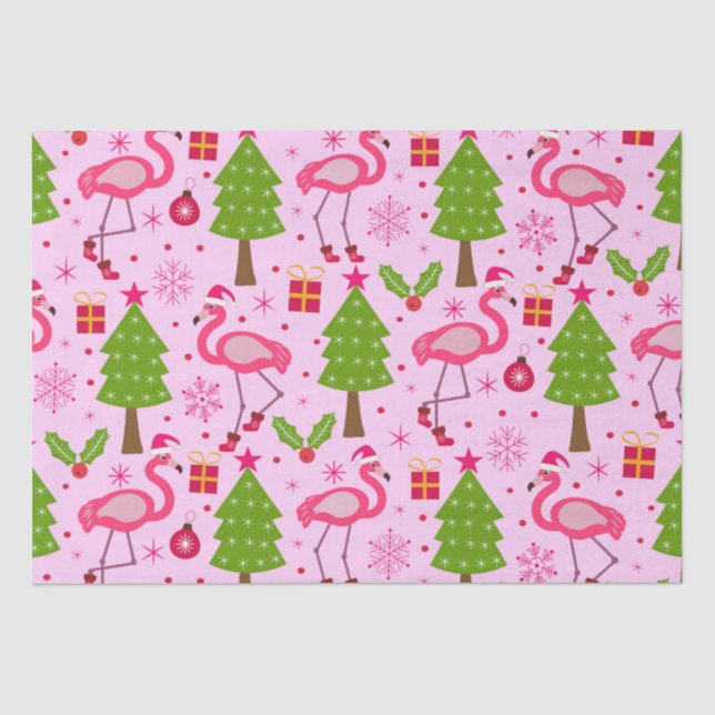 Tropisches Weihnachtsfest Flamingo mit Pine Tree a Seidenpapier (Vorderseite)