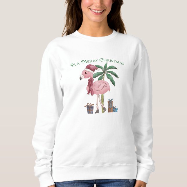 Tropisches Weihnachtsfest Flamingo Sweatshirt (Vorderseite)