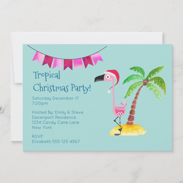 Tropisches Weihnachtsgebäck Party Pink Flamingo Einladung (Vorderseite)
