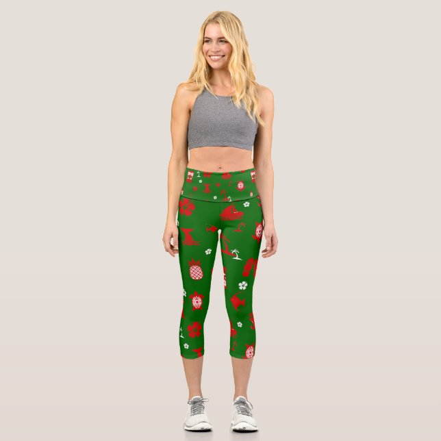 Tropisches Weihnachtsgrün Capri Leggings (Vorderseite)