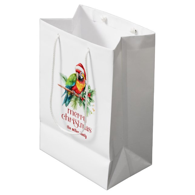 Tropisches Weihnachtsthema Danke Retro Text Mittlere Geschenktüte (Vorderseite Schrägansicht)