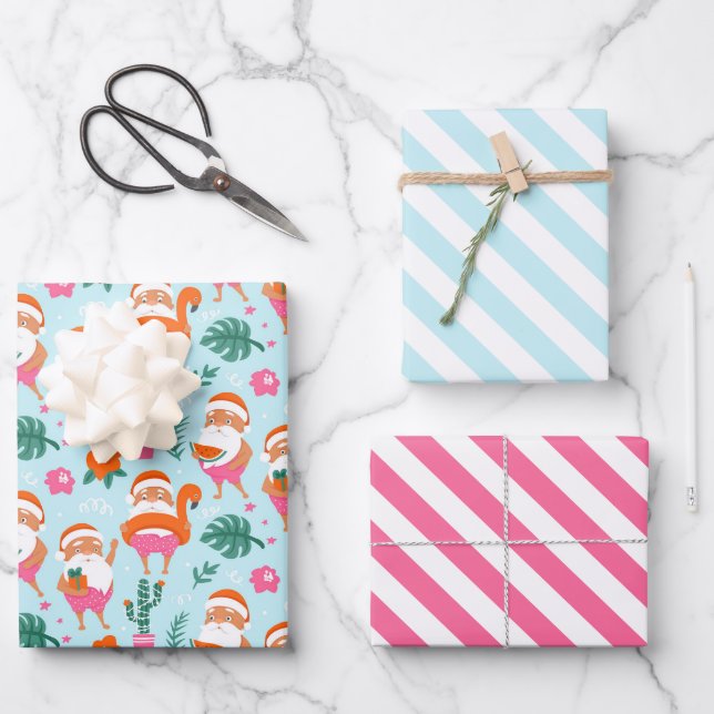 Tropisches Weihnachtswrapping Papier Set von 3 (Vorderseite)