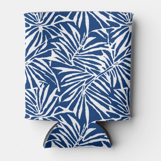 Tropisches weißes und blaues Leaf-Muster Dosenkühler (Vorderseite)