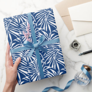 Tropisches weißes und blaues Leaf-Muster Geschenkpapier