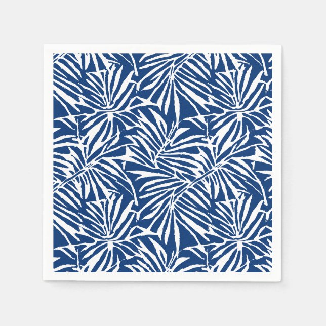 Tropisches weißes und blaues Leaf-Muster Serviette (Vorderseite)