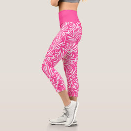 Tropisches, weißes und rosafarbenes Muster Capri Leggings