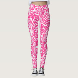 Tropisches, weißes und rosafarbenes Muster Leggings