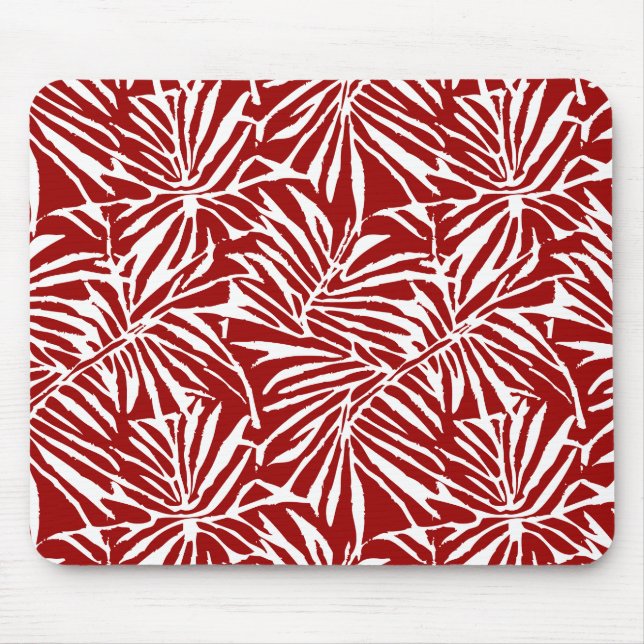 Tropisches weißes und rotes Leaf-Muster Mousepad (Vorne)