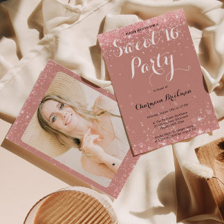 Tropping Rose Gold Glitzer Sweet 16 Geburtstag Fot Einladung