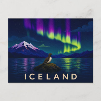 Trottellumme unter dem Polarlicht | Ikonisches Isl Postkarte