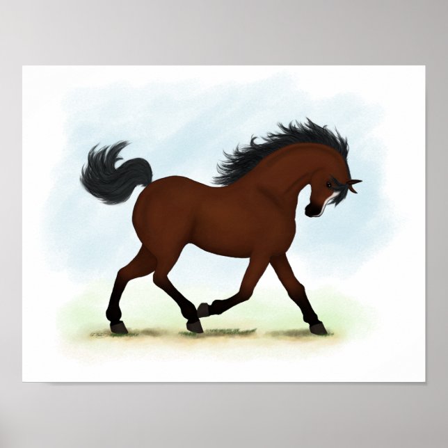 Trotting Bay Horse mit Blaze Reittier Poster (Vorne)