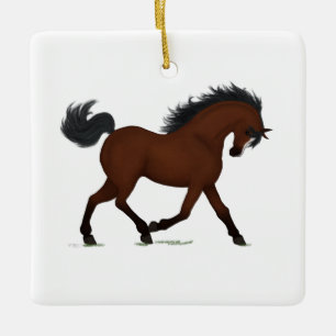 Trotting Bay Pferd mit Blaze Pony Cob Reittier Keramikornament
