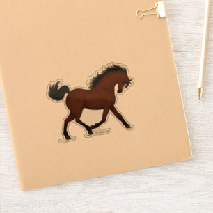 Trotting Bay Pferd mit Blaze Pony Reittier Aufkleber