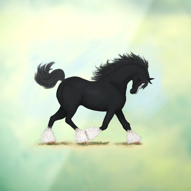 Trotting Black Shire Horse Equestrian Decal Fensteraufkleber (Blatt 3)