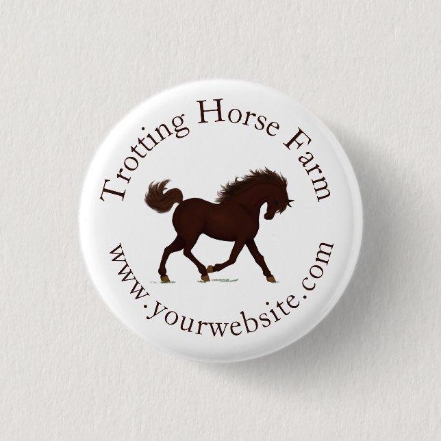 Trotting Brown Horse Circular Text Reittier Button (Vorderseite)