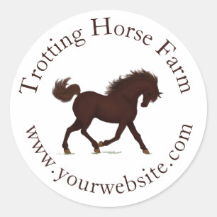 Trotting Brown Horse Circular Text Reittier Runder Aufkleber