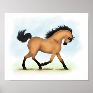 Trotting Buckskin Horse Reitpferd Lover Poster