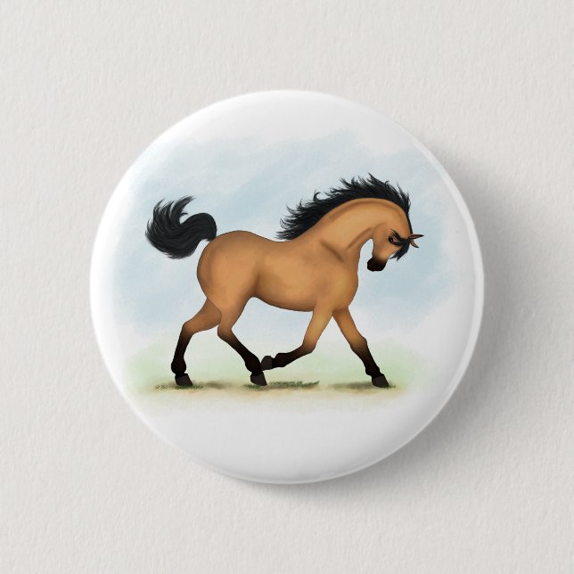 Trotting Buckskin Pferderaffe Button (Vorderseite)