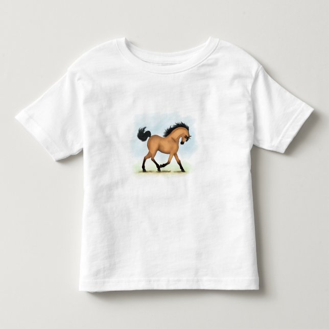Trotting Buckskin Pferderaffe Kleinkind T-shirt (Vorderseite)