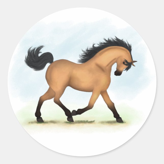 Trotting Buckskin Pferderaffe Runder Aufkleber (Vorderseite)