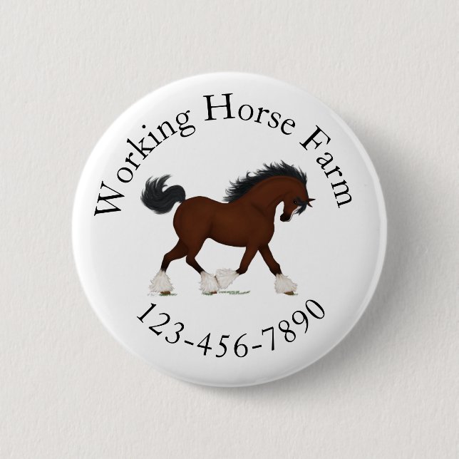 Trotting Clydesdale Horse Circle Text Custom Button (Vorderseite)