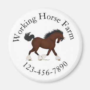 Trotting Clydesdale Horse Circle Text Custom Magnet