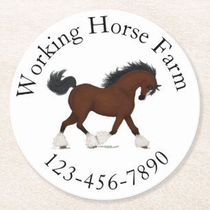 Trotting Clydesdale Horse Circle Text Custom Runder Pappuntersetzer