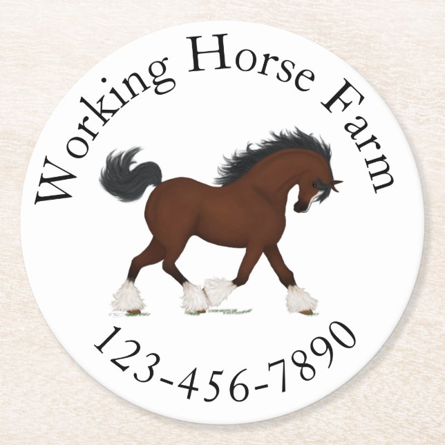 Trotting Clydesdale Horse Circle Text Custom Runder Pappuntersetzer (Vorderseite)