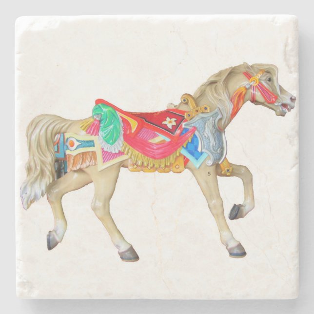 Trotting Hand Painted Carousel Horse Steinuntersetzer (Vorderseite)