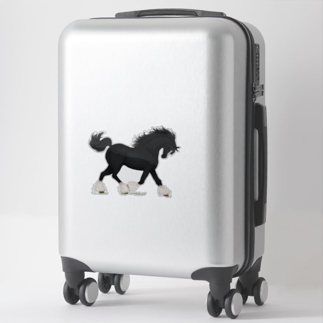 Trotting Shire Pferd Schwarz mit Blaze Aufkleber (Koffer)
