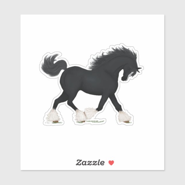 Trotting Shire Pferd Schwarz mit Blaze Aufkleber (Blatt)