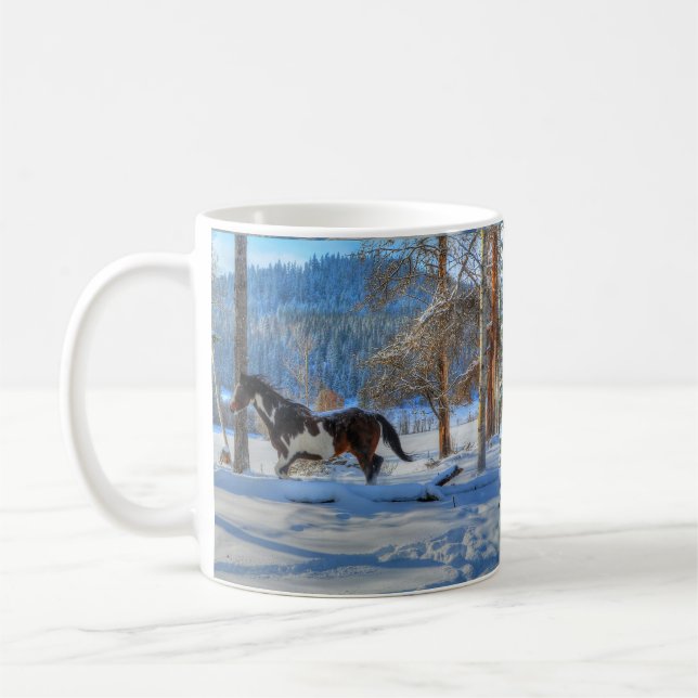 Trottoire Pinto Paint Stallion & Winter Snows Kaffeetasse (Links)