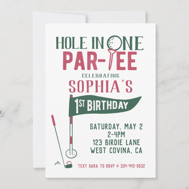 Trou en un Doodle Golf Première Invitation d'anniv (Devant)