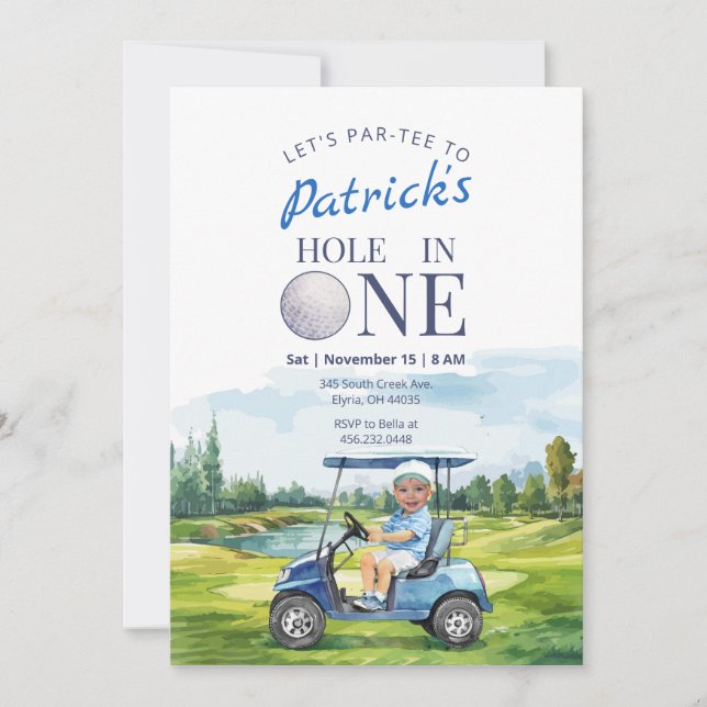 Trou en un Golf 1er Anniversaire Photo Invitation (Devant)
