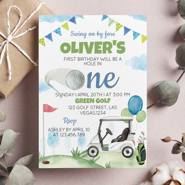 Trou en un Golf Boy 1er Invitation anniversaire (Créateur téléchargé)