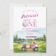 Trou en un rose Golf 1er anniversaire Invitation
