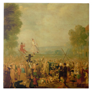 Troupe der Schauspieler darstellend auf einem Fliese