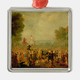 Troupe der Schauspieler darstellend auf einem Silbernes Ornament