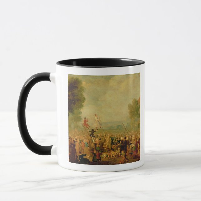 Troupe der Schauspieler darstellend auf einem Tasse (Links)