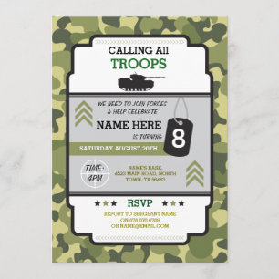 TROUPES MILITAIRES DE L'ARMÉE TANK INVITATION ANNI