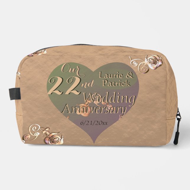 Trousse De Toilette 22e Mariage Anniversaire Rose cardiaque (Recto)