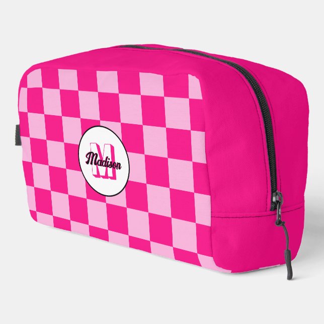 Trousse De Toilette à damiers rose chaud clair rétro (Coin droit)