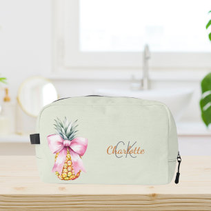 Trousse De Toilette Ananas à ruban rose tropical monogramme vert sauge