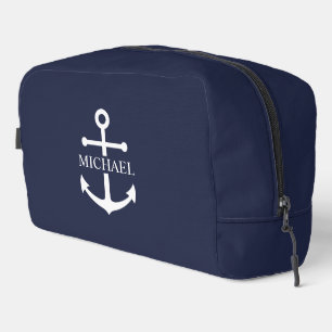 Trousse De Toilette Ancre bleue marine Nom personnalisé