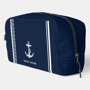 Trousse De Toilette Ancre de bateau et bandes blanches nom
