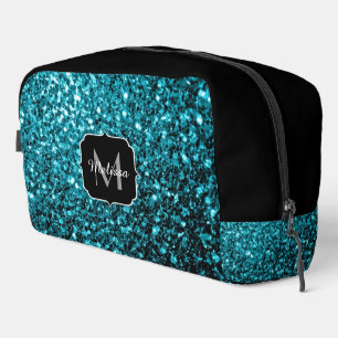 Trousse De Toilette Aqua bleu faux parties scintillant scintille Monog