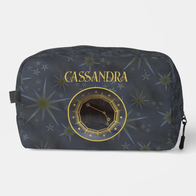 Trousse De Toilette Astrologie Zodiaque foncée : Aries Black Gold Nom (Recto)