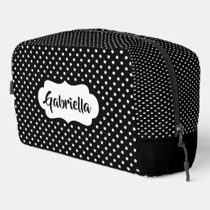 Trousse De Toilette Blanc Classique Personnalisé avec Points noirs sur