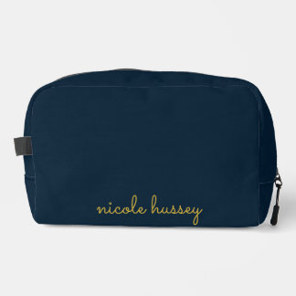 Trousse De Toilette Bleu Nuit Or Script | Monogramme Moderne Élégant