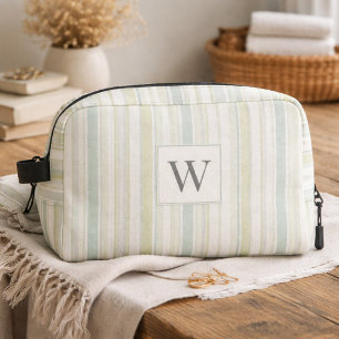 Trousse De Toilette Bleu Poussiéreux Neutre Initial Rayure Rustique Fe
